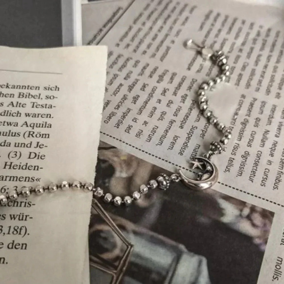 Sterling Silver Moon & Star Beaded Bracelet - Picture 6 of 6